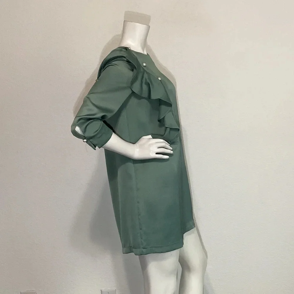 Zara Green Mini Dress with Ruffle Detail - Picture 8 of 10